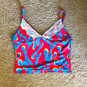 Y2K flame cropped tank top